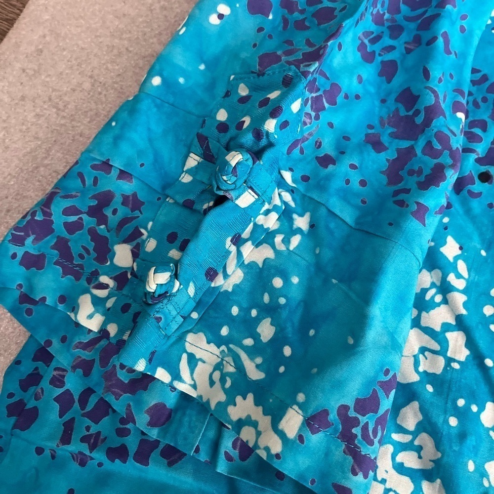 [1X/PTP:25”]Blue Sky Blue Patterned Button-Up Mid Sleeve Rayon Shirt Blouse - Picture 4 of 8